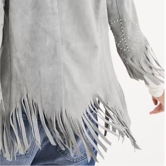 Free People x Understated Leather XS Blue Suede Fringe Peace blazer jacket - Picture 3 of 9